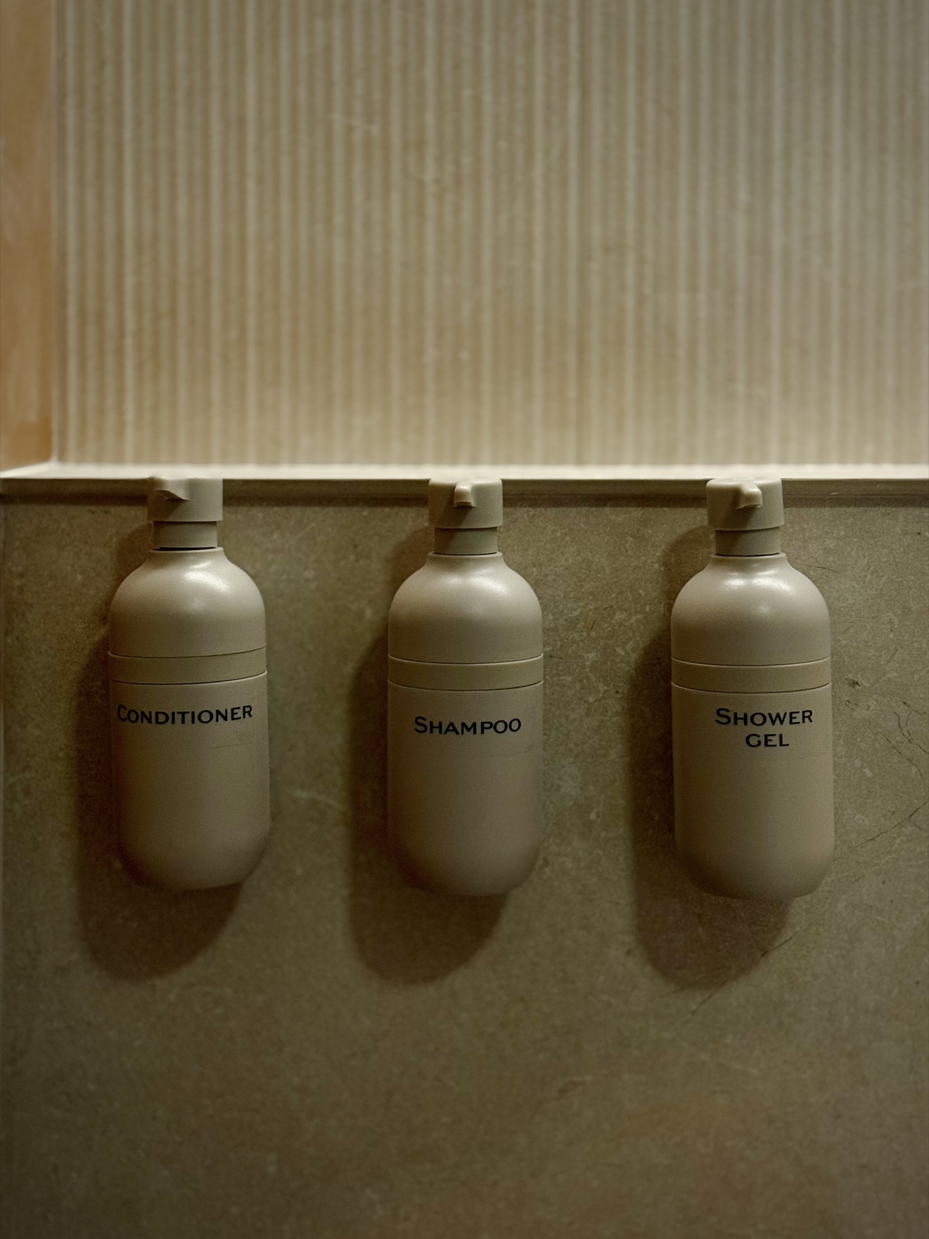 Refillable shampoo, conditioner and shower gel in the bathroom